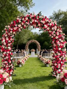 Arche de mariage avec structure de support et roses en soie utilisée comme décoration de <span class=keywords><strong>fond</strong></span> pour la scène de mariage. - Product Image 6