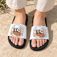 Claquettes noires personnalisées en EVA, mignonnes et moelleuses, imprimé animal panda de dessin animé, dessus en PU, imperméables, antidérapantes, semelle souple