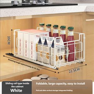 Cabinet Folding Metal <b>Storage</b> Basket Cutlery Room Desktop Kitchen Spice Food Miscellaneous <b>Storage</b> Basket - Product Image 4