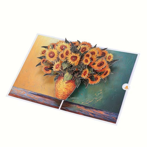 Vintage Sunflower Vase 3D Pop-Up Greeting Card Four-color Printed Coated Paper Simple Modern Style Blessing Card for Christmas - Product Image 2