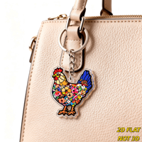 Porte-clés floral en forme de poulet, breloque acrylique colorée style vitrail pour clés et sacs, accessoire fantaisie animal de la ferme