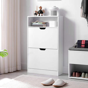 Zapatero Moderno de Madera Blanca con 2 Cajones Abatibles <span class=keywords><strong>para</strong></span> Almacenamiento de <span class=keywords><strong>Zapatos</strong></span> en la <span class=keywords><strong>Entrada</strong></span>, <span class=keywords><strong>para</strong></span> Uso en el Hogar y Hoteles - Product Image 5