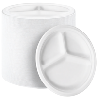 Assiettes BIRCHIO 9'' 100% compostables, 10'' à 3 compartiments, robustes, jetables, écologiques, biodégradables, à motif uni