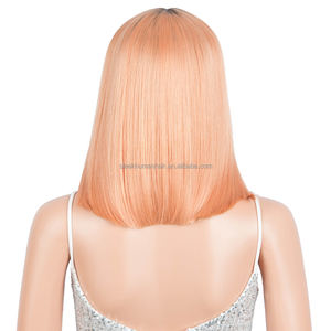 Peluca de Cabello Sintético con Frente de Encaje, Estilo Bob, Color Degradado Premium, Liso, Corto, de Alta Temperatura, en Oferta - Product Image 5