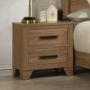 Walnut Chestnut 3pc Queen Bed Set With 2 Nightstands <b>Panel</b> <b>Headboard</b> Wooden Transitional Bedroom Furniture - Product Image 2