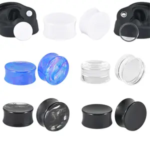 NUORO 6-25MM White Black Blue Ear Plugs Tunnels Ear Expander Stretcher Piercing Solid Double Flared Acrylic Ear Plug