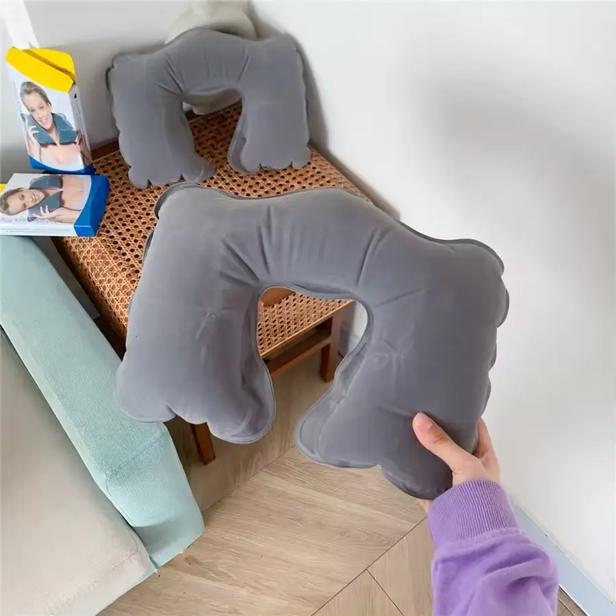 Almohada de viaje inflable en forma de U, almohada de aire de viaje portátil para oficina, cojín de soporte plegable para el cuello