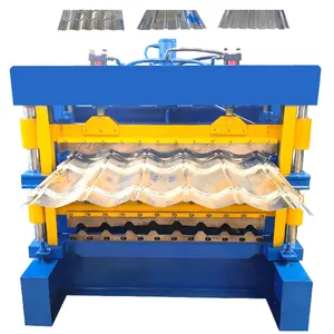 Rollo de azulejo automático, máquina de fabricación de tejas de metal esmaltado con enclavamiento, Panel de techo de metal, máquina laminadora de azulejos esmaltados
