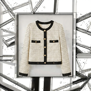 Completo <span class=keywords><strong>Blazer</strong></span> in Tweed da Donna con Maniche Lunghe, Colletto Rovesciato e Pantaloni a Gamba Larga - Product Image 2