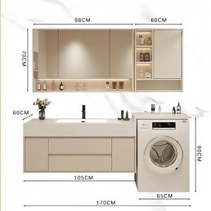 Meuble de salle de bain intelligent moderne avec miroir LED anti-buée, blanc, mural, avec comptoir en mélamine laqué - Product Image 2