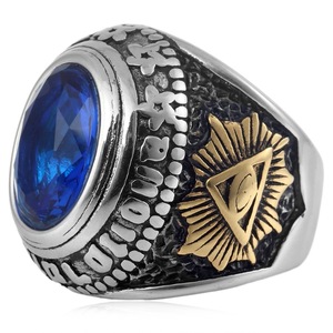 yunnique Men's <b>Titanium</b> Steel <b>Ring</b> With Blue Gemstone Star Pattern Bezel Setting Fashion Jewelry Gift - Product Image 4