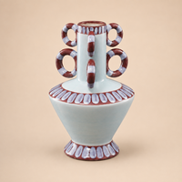 Vase en céramique bleu clair avec poignée multi-boucles, vase décoratif pour fleurs, pour salon, table console, décoration intérieure