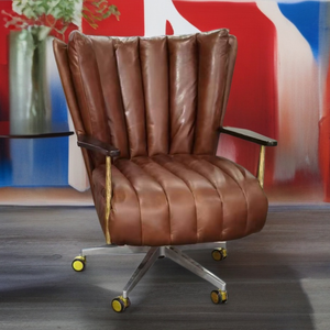 Chaise longue rétro vintage de luxe en cuir véritable avec <span class=keywords><strong>roulettes</strong></span> en métal et acier Home Office Bedroom Villa Living Room Chairs Swivel - Product Image 2