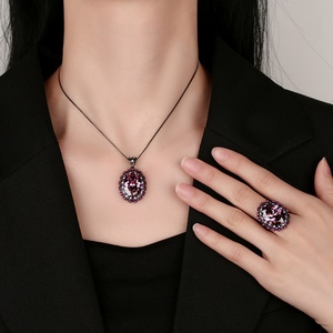 Fashion Jewelry Eco-friendly Copper Oval Cut 13*18mm Purple Zircon Accent Wholesale Necklace <b>Set</b> for Bulk Buyers - Product Image 5