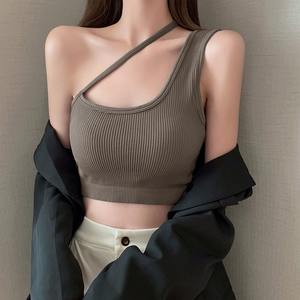 Camisoles avec soutien-gorge intégré pour femmes, hauts sans manches pour femmes, hauts courts sexy en tricot pour femmes, hauts à bretelles décolletés - Product Image 3