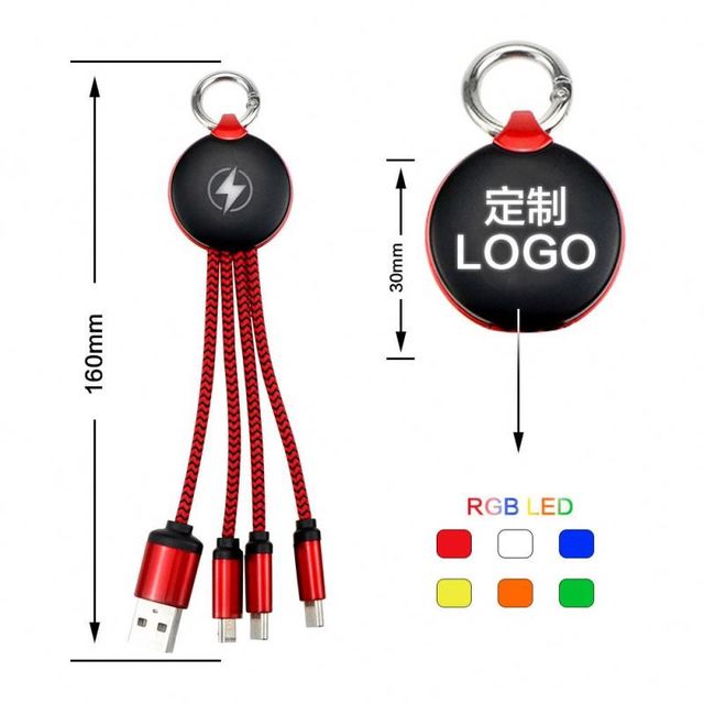 Luminous Glowing 3 in 1 Charging Cable CE ROHS Certificated Nylon Braided Custom Usb Cable with LED Light up logo