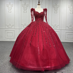 9743 2022 High Quality New Design Women Long Sleeve Shiny <b>Red</b> <b>Sequin</b> Lace Evening Dress - Product Image 6