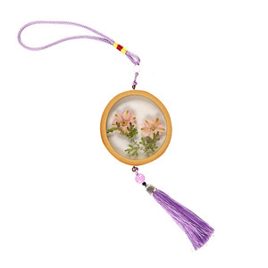 Bamboo <b>Craft</b> Round Pendant With Pressed Flower <b>Tassel</b> Ornament For Home Decoration - Product Image 5
