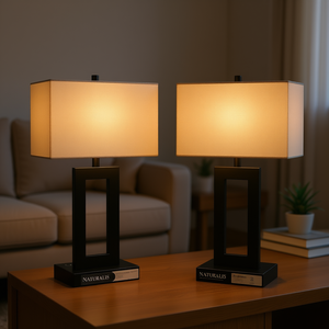 Lámpara de Mesa Moderna Naturalis 30x30x60cm LED Regulable con Pantalla de Tela Beige para Dormitorio o Sala de Estar - Product Image 2