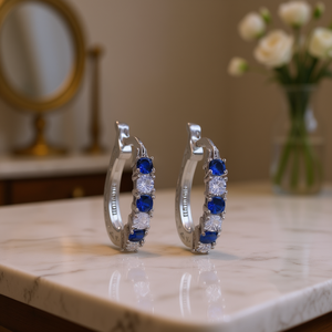 Pendientes de Aro de Plata 925 para Mujer, Redondos, con Zafiro, Baño de Rodio, Joyería Clásica para Fiesta, Pendientes de Aleación con Engaste de Garra - Product Image 2