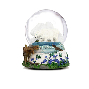 Personalizada resina frailecillo alce y oso figurita nevera imán nieve globo alce pareja tótem recuerdo Alaska agua globo 45 65mm - Product Image 3