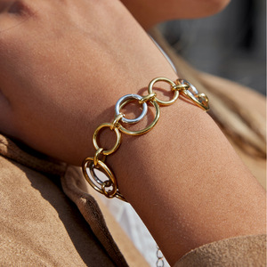 Anillo Geométrico, Pulsera de Acero Inoxidable, Bloques de Color Oro y Plata, Joyería Unisex, Regalo - Product Image 3