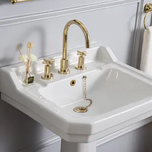 Double Handle 3-hole Wash Basin Brass Faucet Mixer Tap