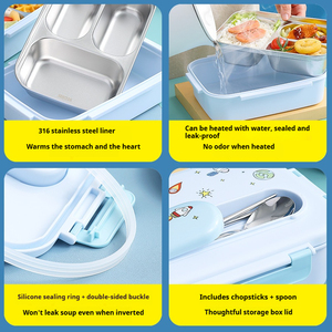 Contenitore per <span class=keywords><strong>Pranzo</strong></span> per Bambini in <span class=keywords><strong>Acciaio</strong></span> <span class=keywords><strong>Inox</strong></span> 316: Scatola Bento Ermetica con Scomparti, <span class=keywords><strong>Porta</strong></span> Utensili, Riscaldabile, Adatta al Microonde e Antiurto - Product Image 5