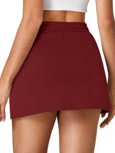 Falda corta sexy para niñas, vestido de verano, minifalda informal elástica de cintura alta con cordón para entrenamiento, con bolsillos, gris - Product Image 6