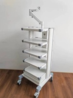 Carrito de Endoscopia Médica de Aleación de Aluminio de Alta Resistencia con Ruedas Silenciosas, Estación de Trabajo Ajustable, Blanco/Azul/Gris, Altura de Mesa de 1200 mm