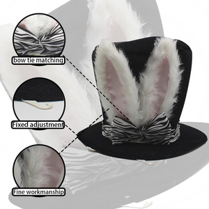 Sombrero <span class=keywords><strong>de</strong></span> Conejo <span class=keywords><strong>de</strong></span> Pascua con Orejas y Lazo <span class=keywords><strong>de</strong></span> Cebra, Sombrero <span class=keywords><strong>de</strong></span> Disfraz <span class=keywords><strong>de</strong></span> Conejo <span class=keywords><strong>de</strong></span> Peluche Negro para Fiestas, Halloween y Eventos Temáticos - Product Image 2