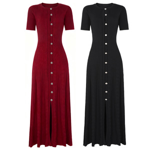 Nuovo arrivo <span class=keywords><strong>abito</strong></span> autunno inverno nero <span class=keywords><strong>bordeaux</strong></span> Slim Fit a maniche corte girocollo <span class=keywords><strong>abito</strong></span> lungo lavorato a <span class=keywords><strong>maglia</strong></span> da donna - Product Image 1