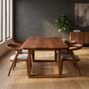 Ensemble de table à manger en bois de noyer massif, style nordique moderne, mobilier de salle à manger spacieux pour 6 personnes - Product Image 3