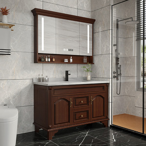 Modern Walnut Bathroom Vanity Cabinet with LED <b>Mirror</b> Waterproof & Moisture Proof Custom Size Available - Product Image 4