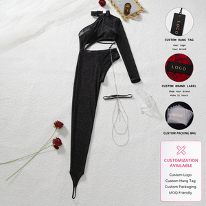 DIERLOVE Combinaison scintillante découpée pour femme avec strass, tenue de club, tendance <span class=keywords><strong>TikTok</strong></span>, mode féminine - Product Image 1