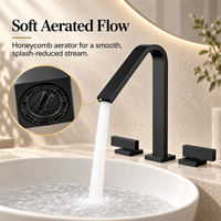 Robinet de lavabo de salle de bain noir mat à 3 trous, mitigeur de vanité à montage sur comptoir avec bec haut et angulaire pour lavabo sur pied