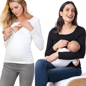Langärmliger großer runder Hals Vierjahreszeiten Boden schwangerschaft Kleidung Baumwolle Dame Mutterschaft Oberteil