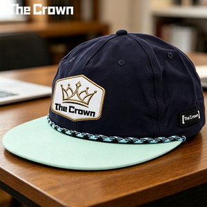 Custom Logo 6 Panel Structured <b>Flat</b> Brim Rope Hat Wholesale Bulk Navy Mint Woven Patch <b>Cap</b> With Decorative Rope Manufacturer - Product Image 5