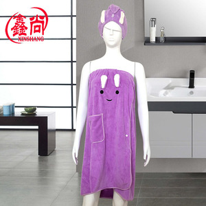 Conjunto de Bata de Baño con Orejas de Conejo Xinshang, Color Morado, para Adultos, de Forro Polar de Poliéster, de Secado Rápido, para Uso Doméstico - Product Image 1