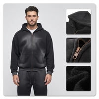 Blouson Bomber Zippé en Polaire Lourd 355 GSM pour Homme, Teint en Pièce, Effet Monkey Fade, Délavé Vintage, Dégradé Automne, Personnalisé