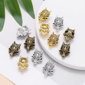 Wolf Head <b>Spacer</b> Beads Zinc Alloy Ancient Gold Silver Large Hole DIY Jewelry Accessories Loose Beads For Bracelet Bangle - Product Image 4