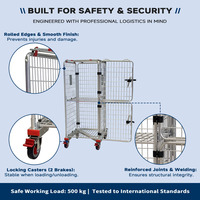 Chariot de sécurité empilable en acier galvanisé à chaud Q235 avec grillage métallique verrouillable et pliable, capacité de 500 kg pour la logistique