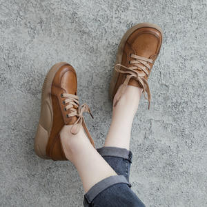 Nouvelles chaussures décontractées à plateforme compensée en PU, style britannique, à bout ouvert et lacets, antidérapantes, tendance mode printemps - Product Image 1