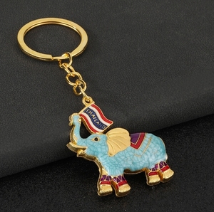 Porte-clés mousqueton élégant en acier inoxydable UV, motif éléphant thaïlandais, accessoire de sac, cadeau de voyage, couleur - Product Image 6
