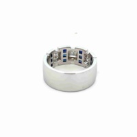 Bague demi-éternité DiamondX personnalisée en or blanc 18 carats avec saphir taille princesse et diamant de laboratoire pour homme, prix d'usine