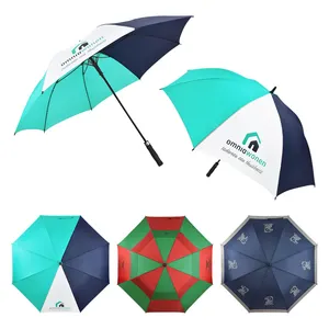 الجملة الموردين عالية الجودة كبيرة كبيرة العلامة التجارية شعار مصمم يندبروف المطر مخصص مظلة جولف ترويجية مع شعار