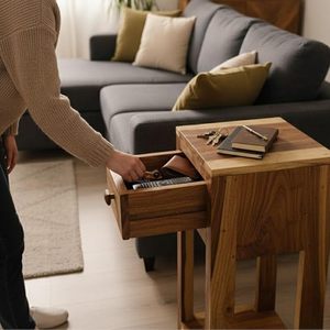 Solid Mango Wood Nightstand Side <b>Table</b> with 1 Drawer Wooden <b>Bedside</b> Cabinet Accent End <b>Table</b> for Bedroom - Product Image 3