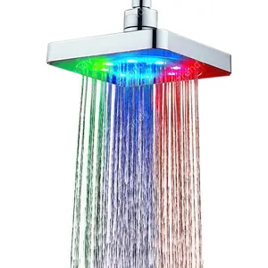 6" inch Square Water Flow Powered multicolor LED Hand Shower Head Colorful 2016 Wholesale New Arrival Abs Plastic Chrome Douche