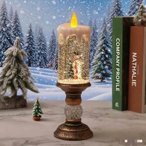 Christmas Plastic Water-Filled <b>Large</b> <b>Candle</b> Crystal Light Tabletop Ornament Snowfall Arrangement Decorations - Product Image 2