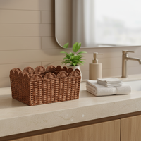 Panier rectangulaire en corde de papier écologique avec poignées, support robuste en fer intégré, tressé, moderne, simple, multi-usage pour la maison